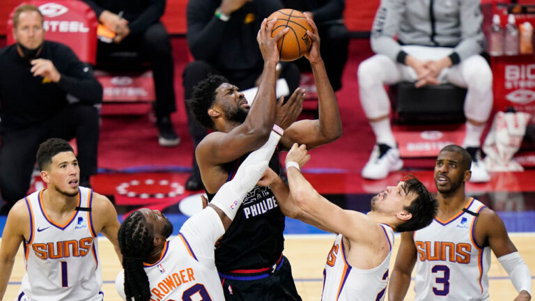 Suns escape with win after Embiid’s 85-foot toss rattles in and out