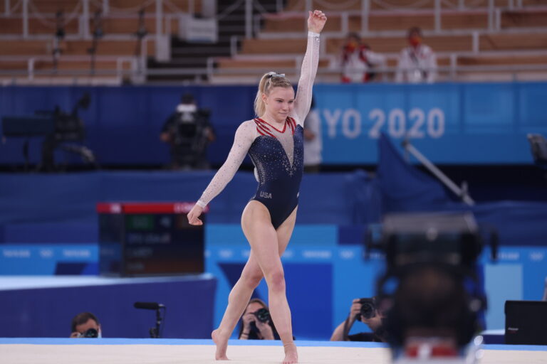 American Carey wins women’s gymnastics floor gold at Olympics